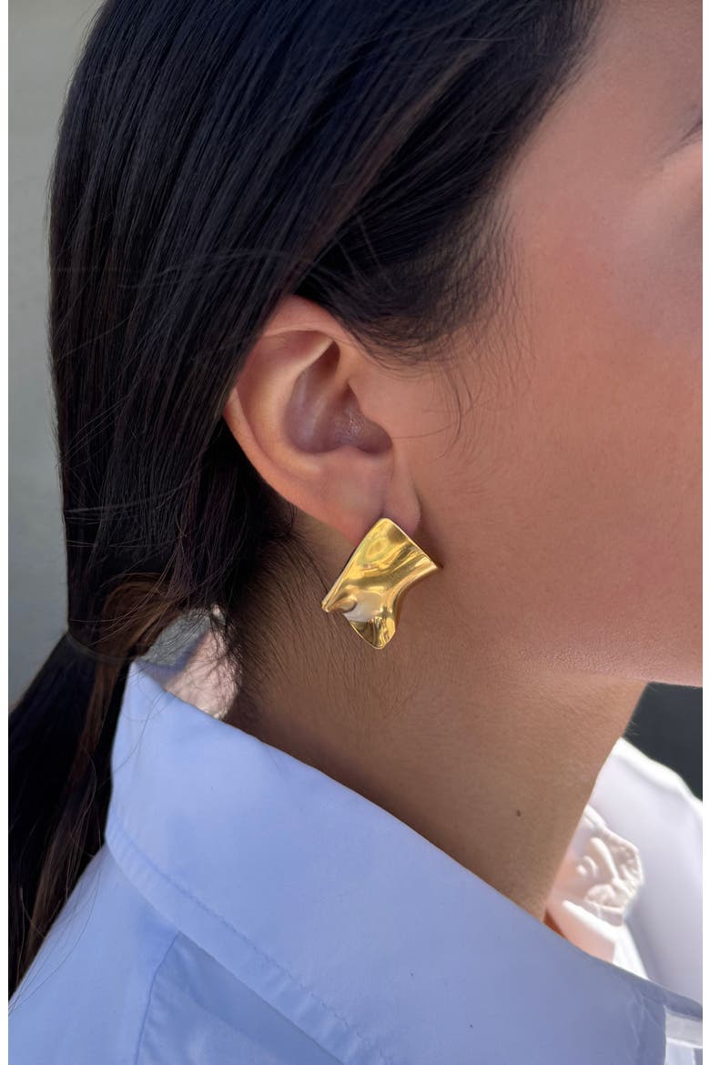 Molten Irregular Earrings, Alternate, color, GOLD