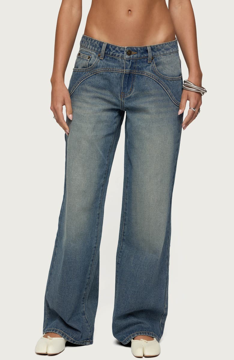 EDIKTED Ronny Curved Seam Low Rise Wide Leg Jeans, Alternate, color, Blue-Washed