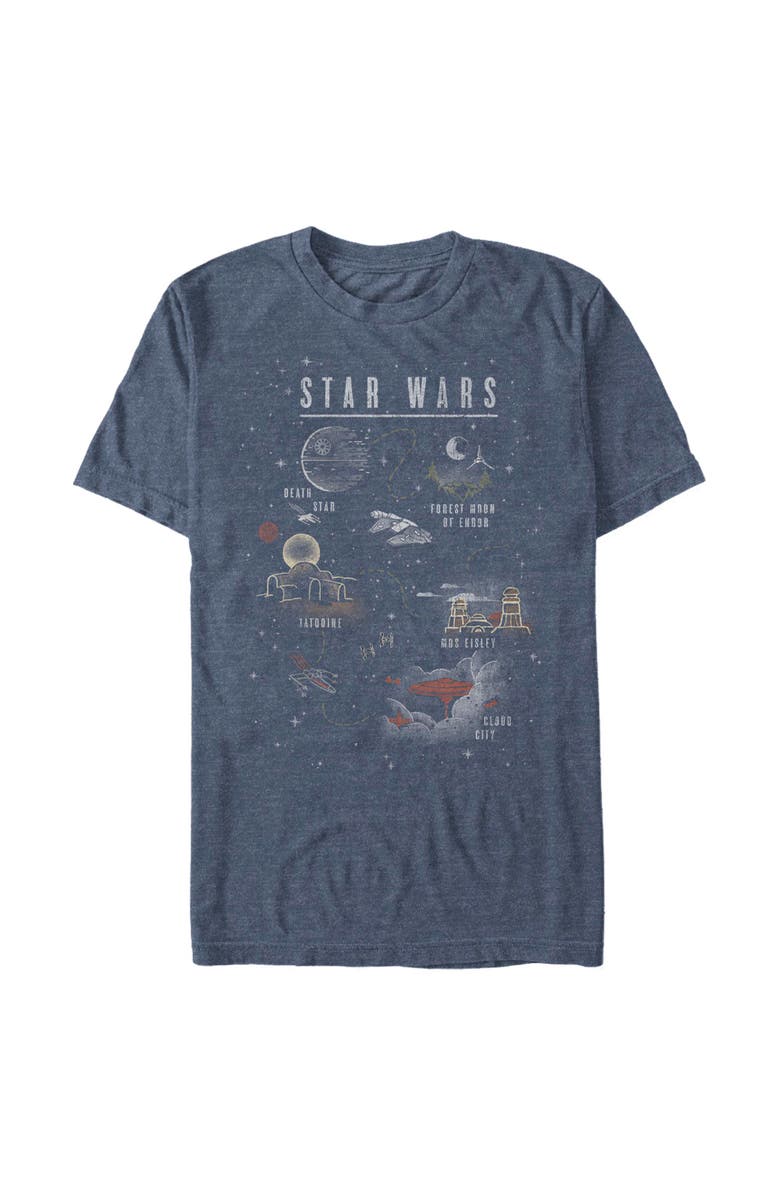 Star Wars Men's Star Wars Cartoon Map Quest  Graphic T-Shirt, Main, color, Navy Blue Heather