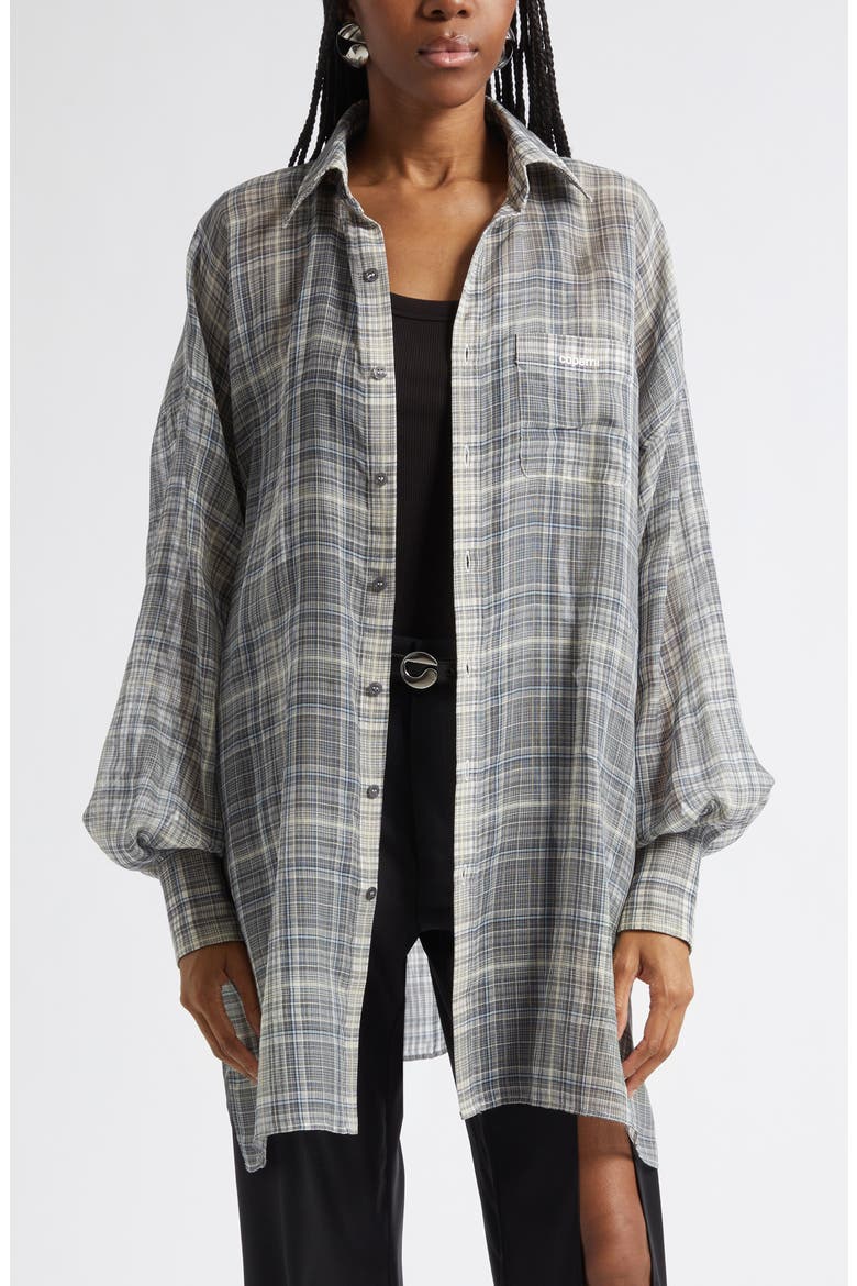 Check Zero Waste Cotton Button-Up Shirt, Main, color, GREY