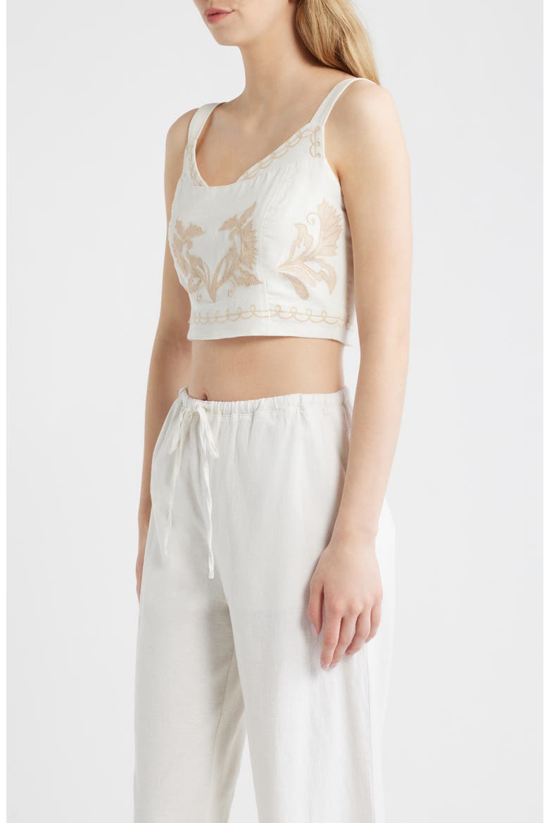 Lyra Embroidered Cotton Crop Top, Alternate, color, OFF WHITE