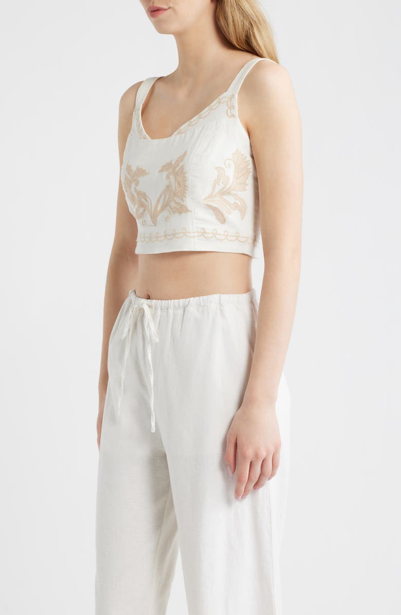 CIEBON Lyra Embroidered Cotton Crop Top, Alternate, color, Off White