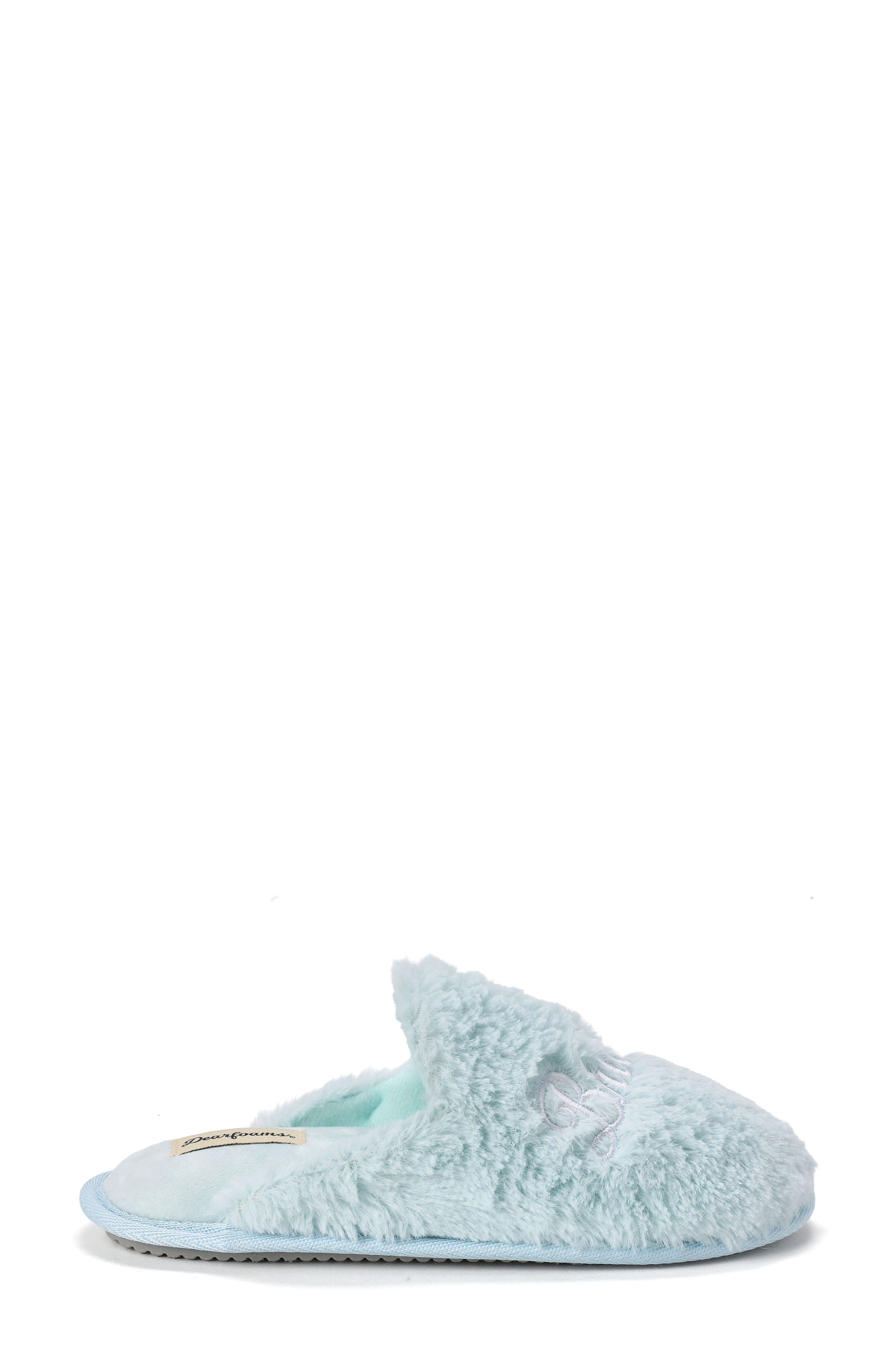 DEARFOAMS Bride Faux Fur Slipper, Alternate, color, Blue Wash