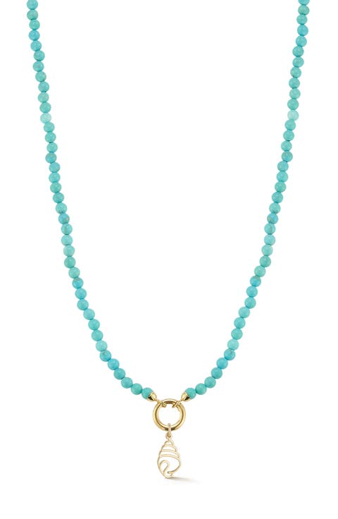 Turquoise Beaded Shell Pendant Necklace