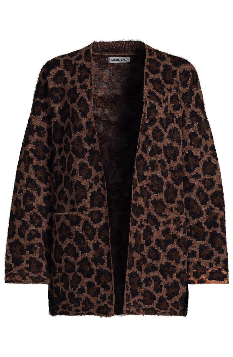 Lands' End Fuzzy Jacquard Cardigan Jacket Sweater, Alternate, color, Dark Clay Animal Spots