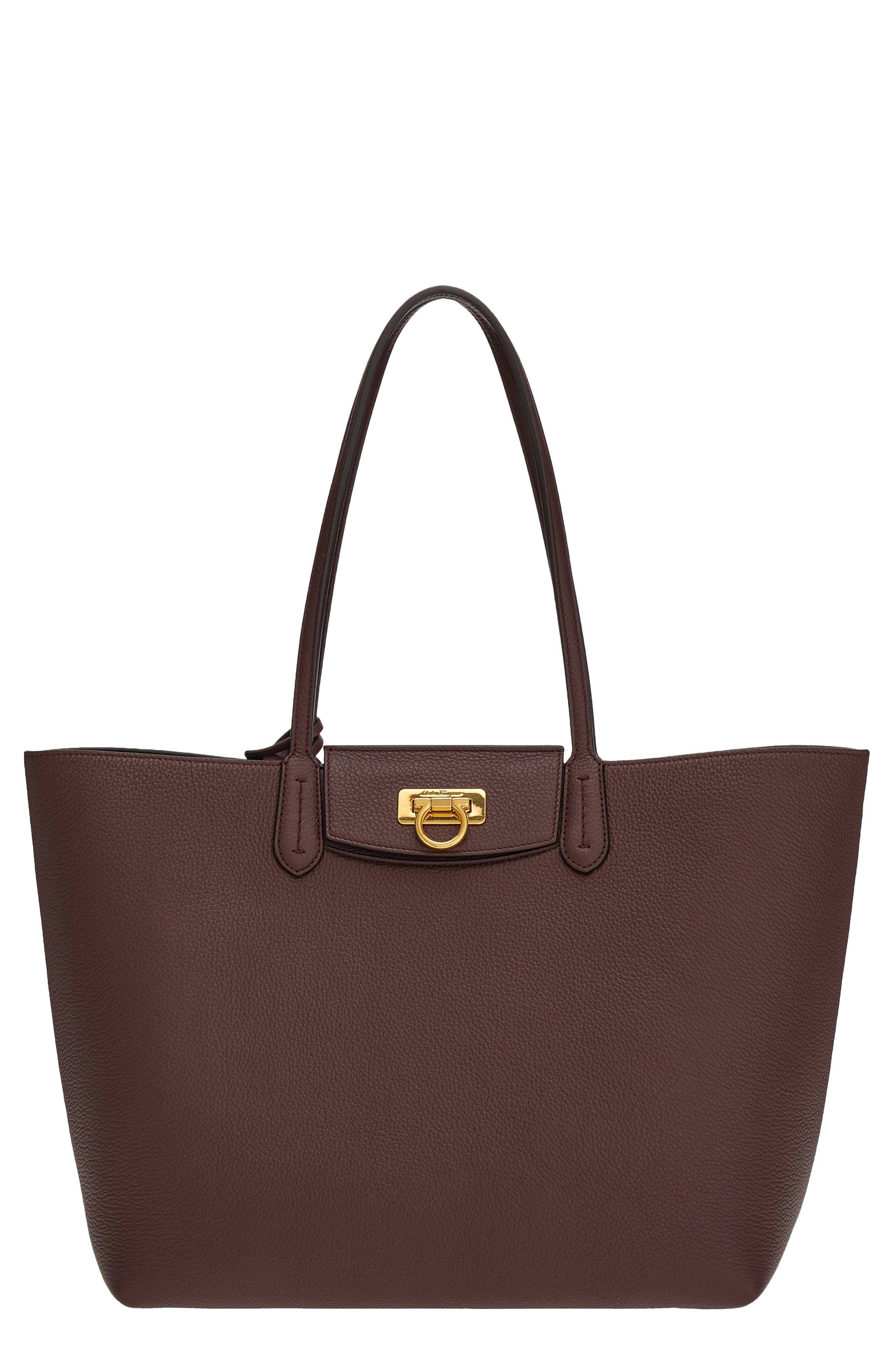 FERRAGAMO Travel Leather Tote, Main, color, 