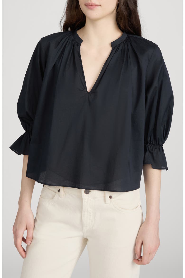 The Poet Ruffle Sleeve Cotton Top, Main, color, NAVY
