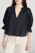 FRAME The Poet Ruffle Sleeve Cotton Top