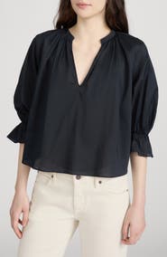 FRAME The Poet Ruffle Sleeve Cotton Top