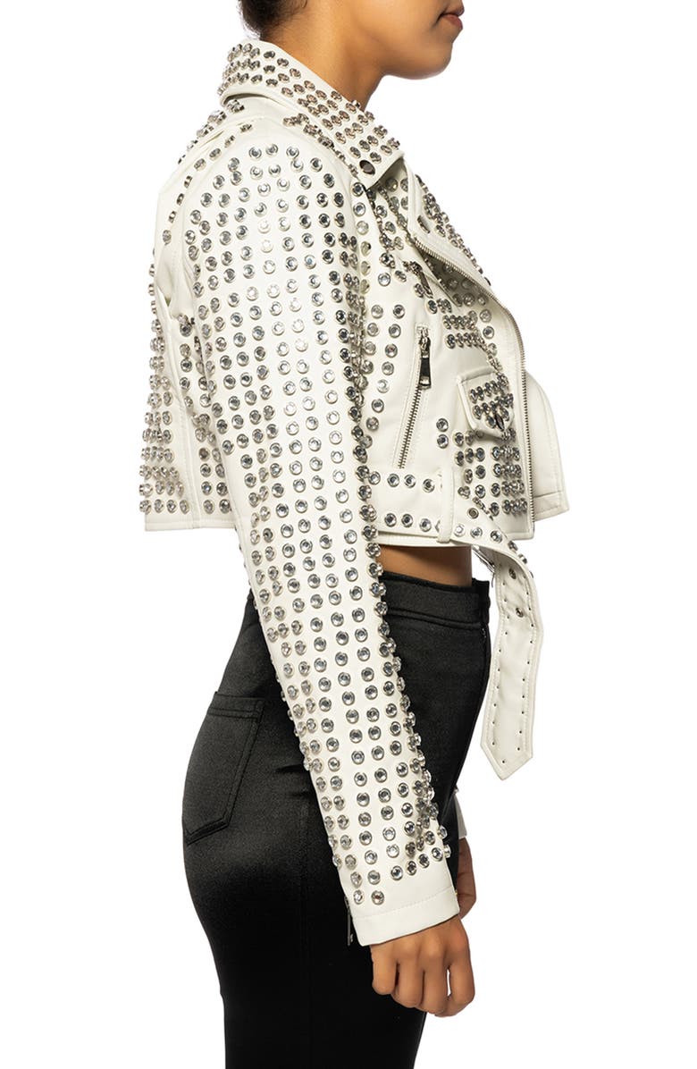 AZALEA WANG Gazette Studded Crop Faux Leather Moto Jacket, Alternate, color,