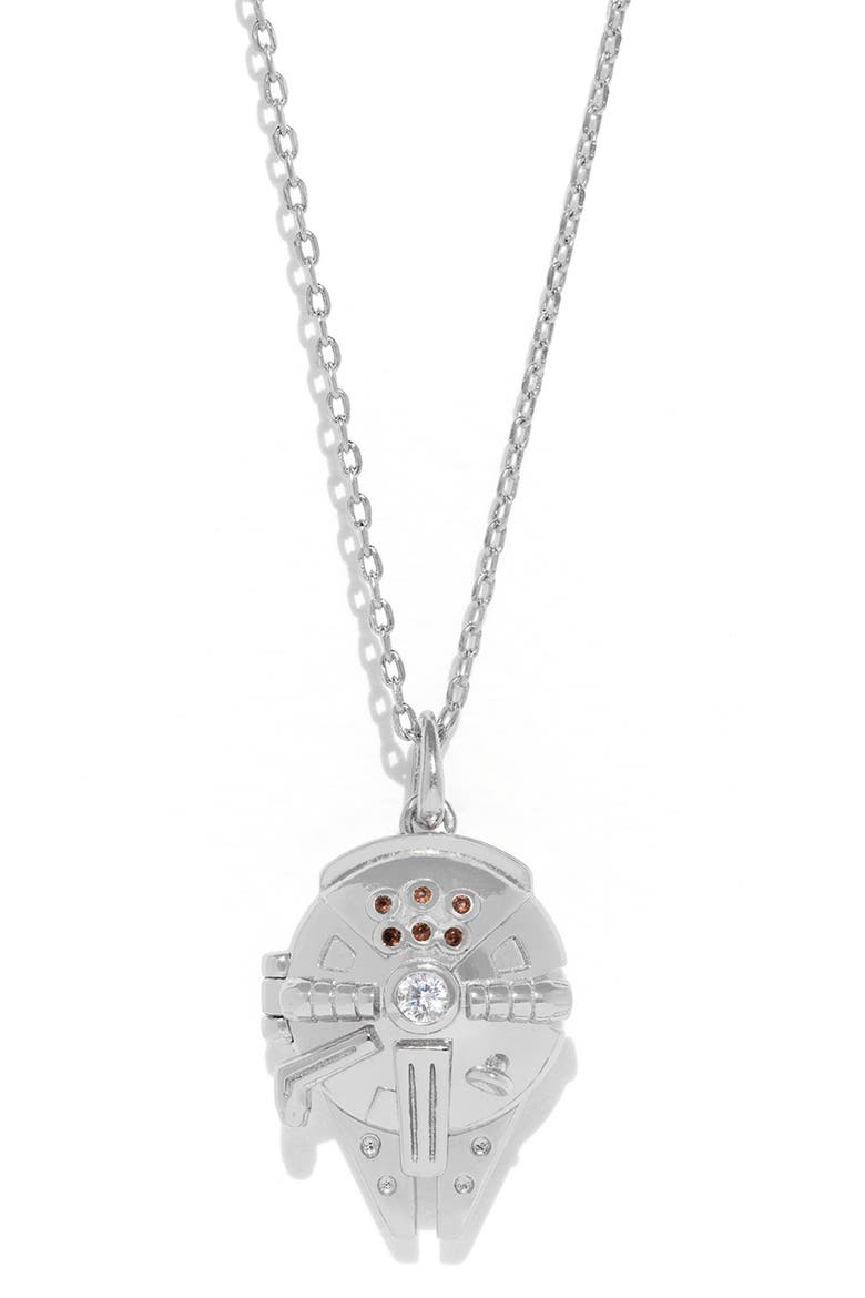 Star Wars Millenium Falcon Locket Necklace, Main, color, SILVER