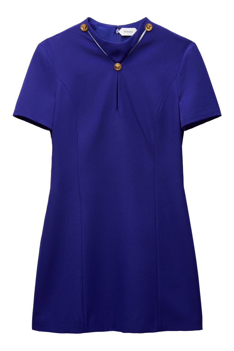 Wool Grain de Poudre Minidress, Main, color, BLUE