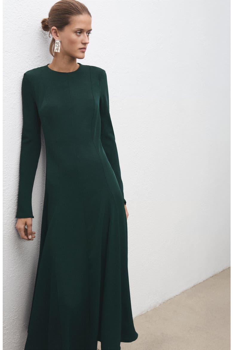 Seamed Long Sleeve Fit & Flare Dress, Alternate, color, GREEN