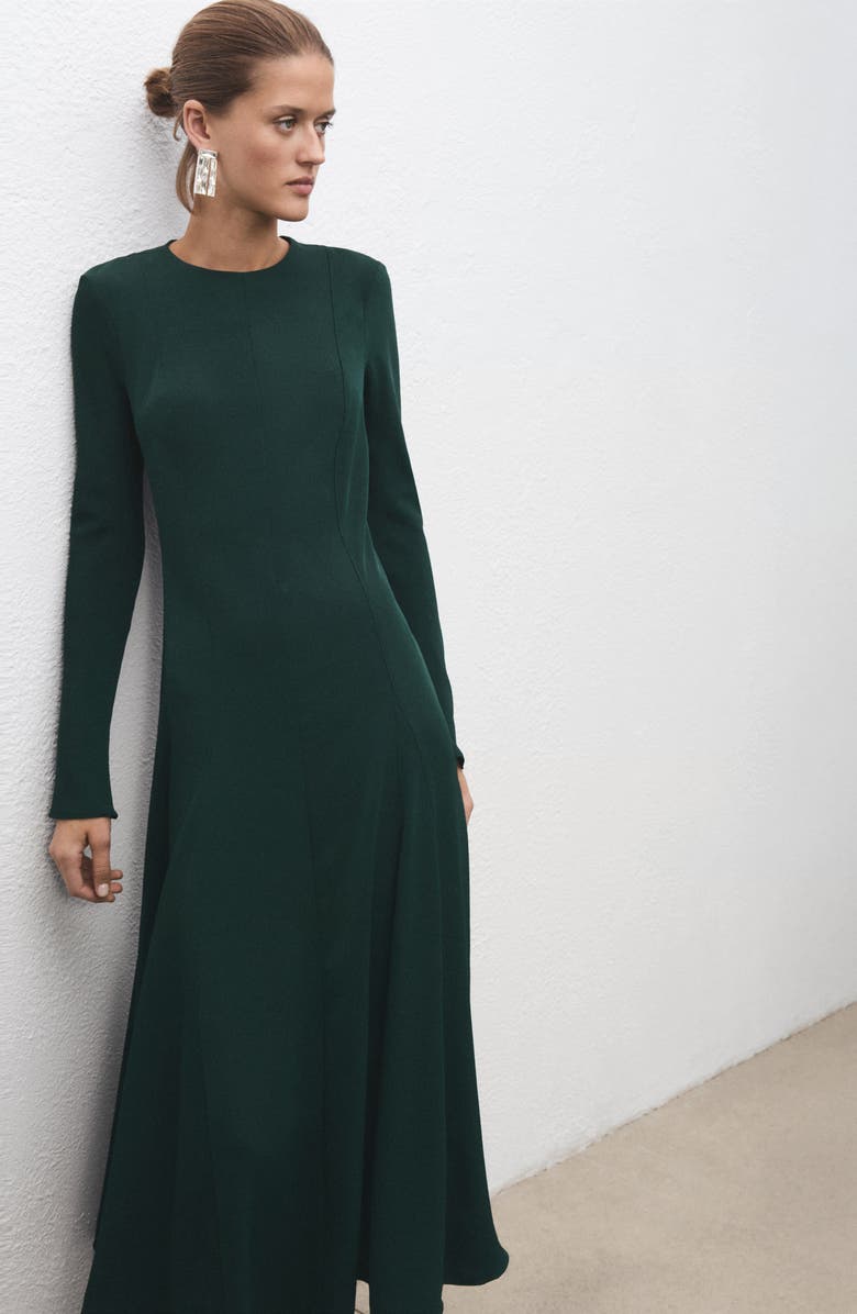 MANGO Seamed Long Sleeve Fit & Flare Dress, Alternate, color, 