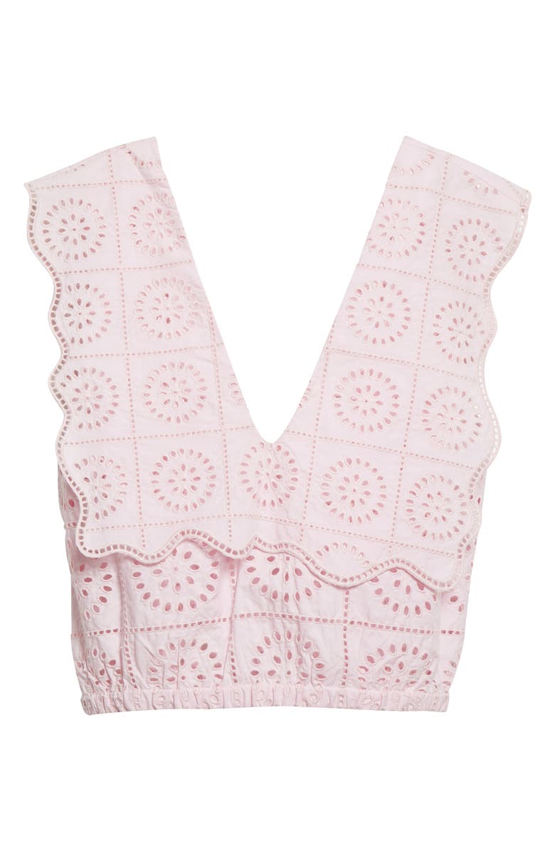 Ganni Broderie Organic Cotton Sleeveless Top, Alternate, color, 