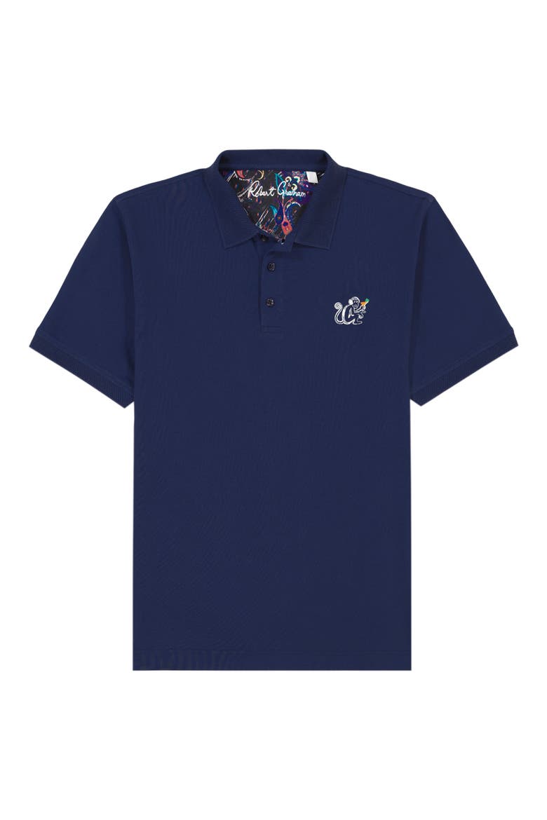 Monkey Business Embroidered Cotton Piqué Polo, Alternate, color, NAVY