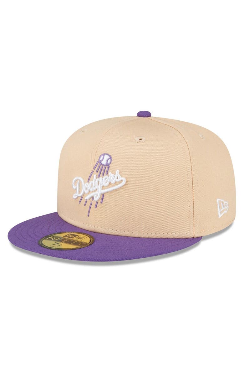 New Era Men's New Era Peach/Purple Los Angeles Dodgers 1988 World Series Side Patch 59FIFTY Fitted Hat, Alternate, color, Orange
