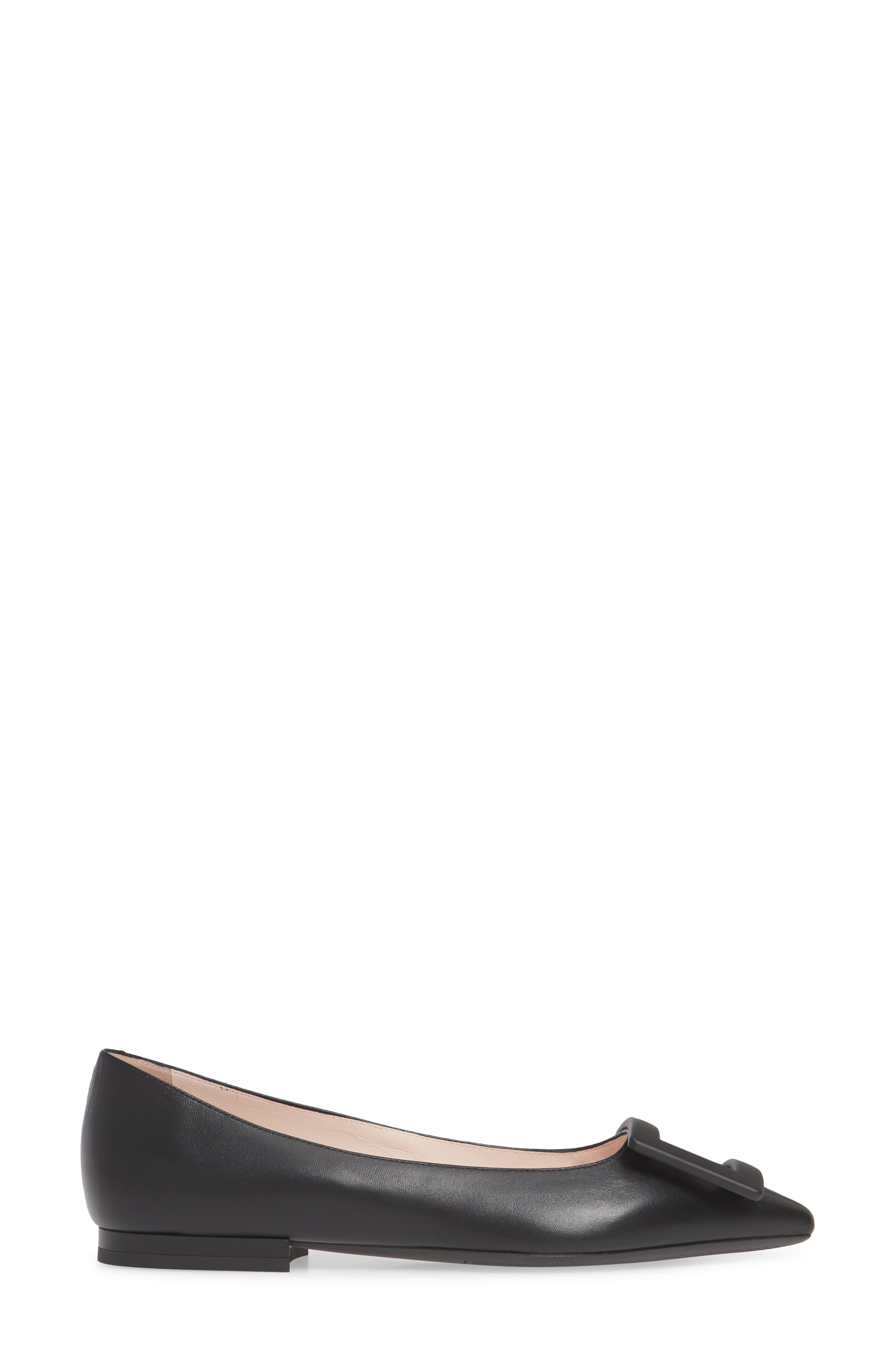 Roger Vivier Gommettine Buckle Pointed Toe Flat, Alternate, color, Black