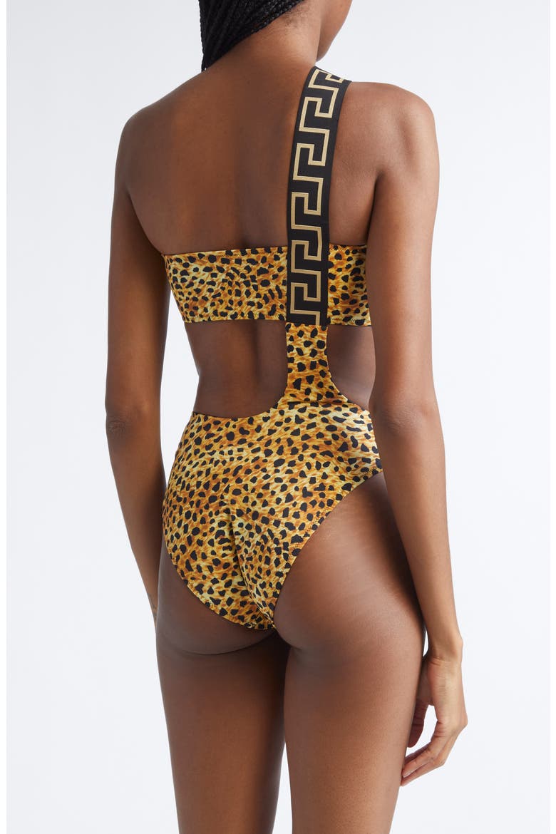 Cheetah Print Cutout One-Shoulder One-Piece Swimsuit, Alternate, color, NEUTRAL