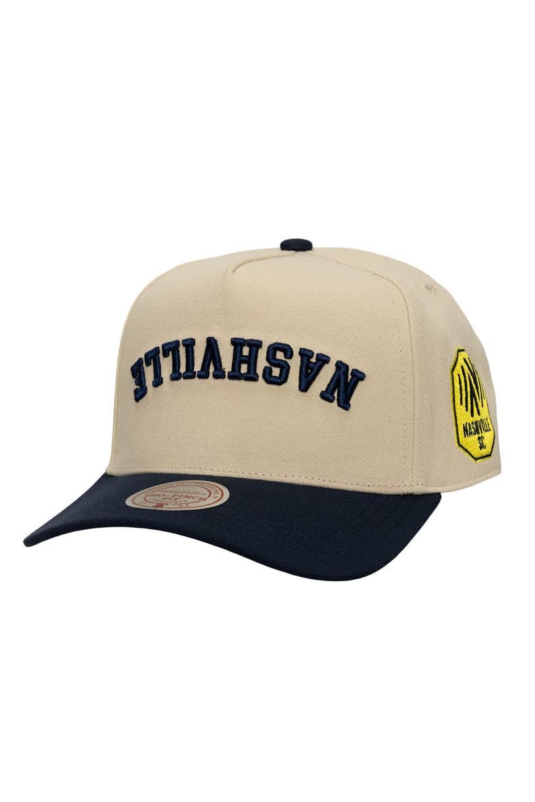 Men's Mitchell & Ness  Cream/Navy Nashville SC Upside Down Pro Pinch Snapback Hat, Main, color, Cream