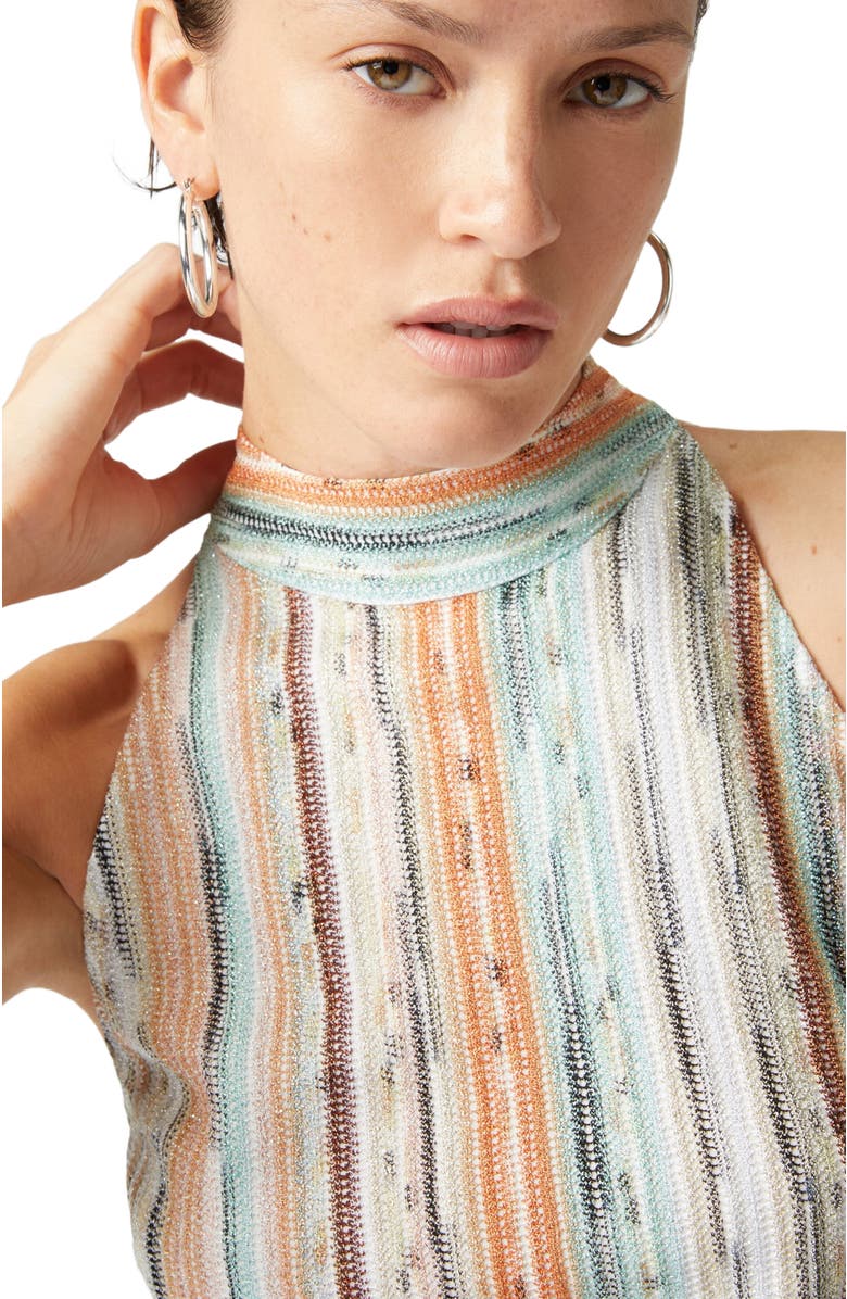Missoni Sleeveless Mini-dress In Striped Lamé Slub Viscose, Alternate, color, Multicoloured