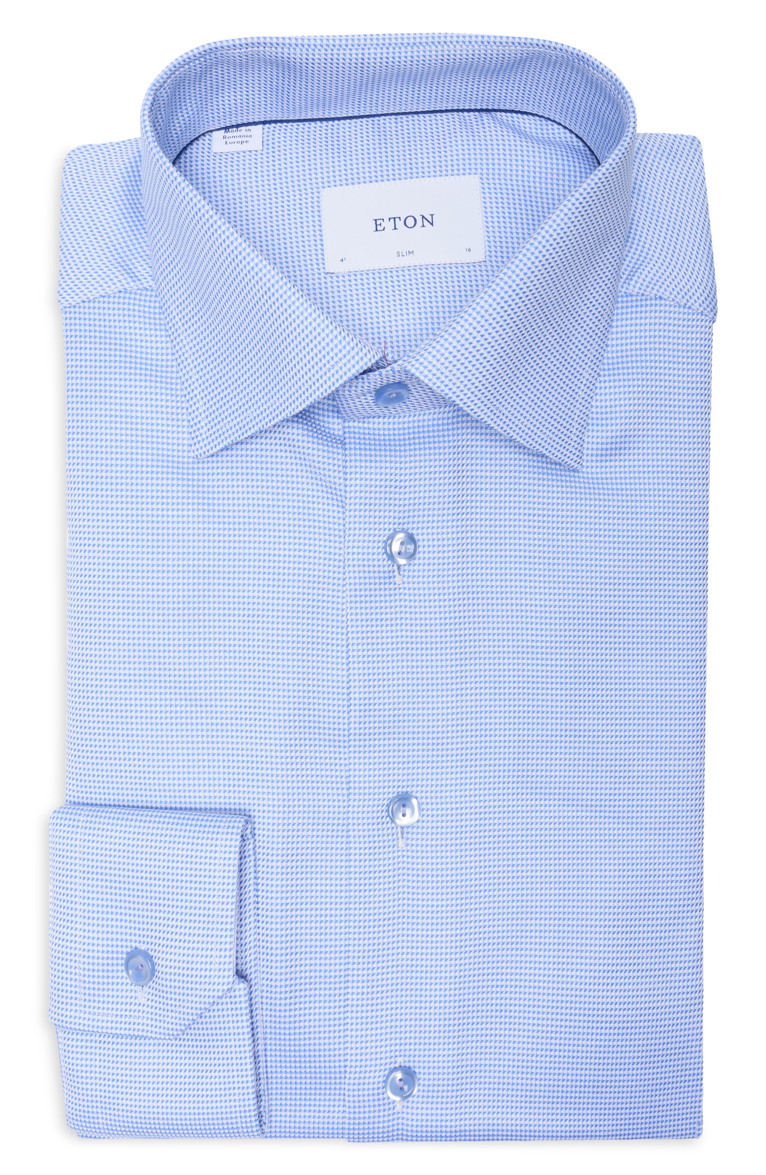 Slim Fit Houndstooth Twill Dress Shirt