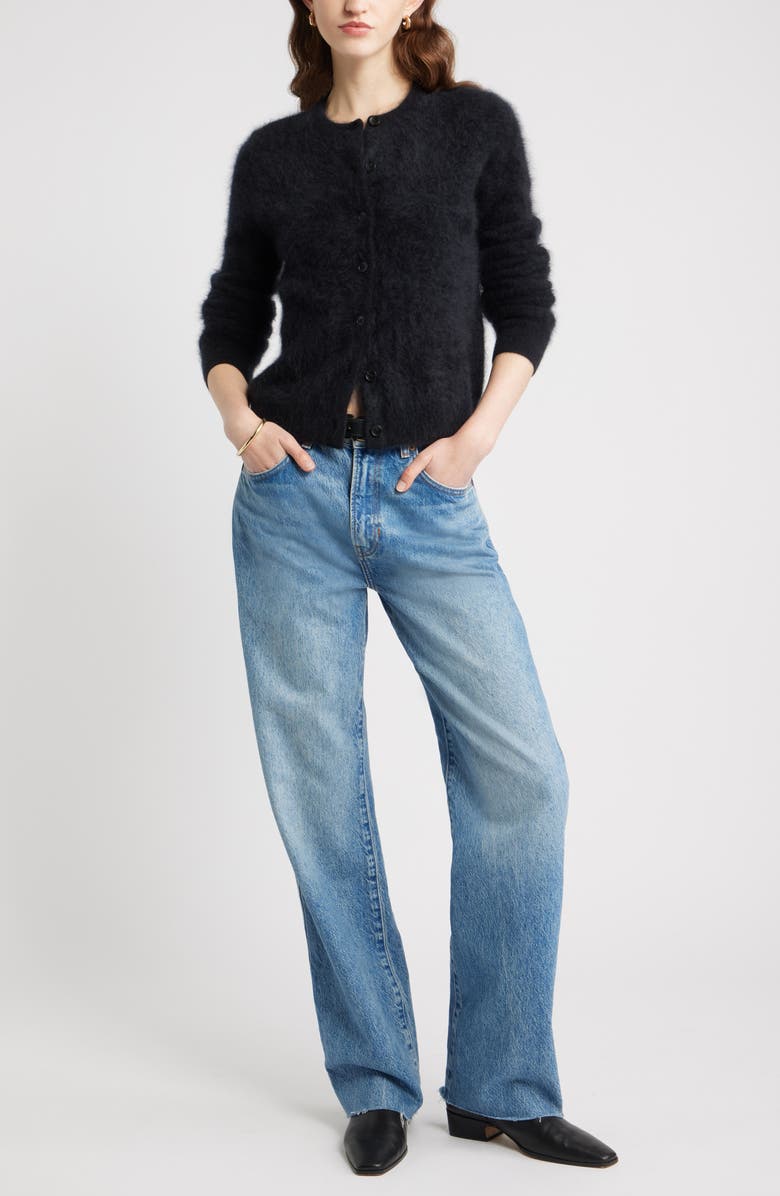 Nordstrom Brushed Cashmere Cardigan, Alternate, color, Black Rock