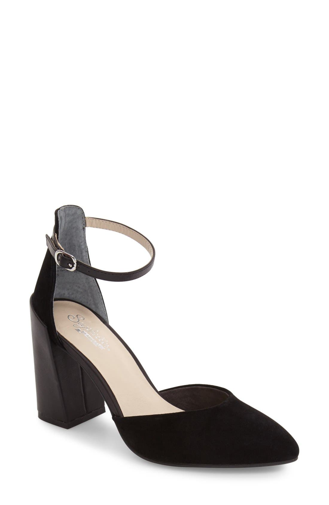 Gaggle Ankle Strap Pump, Main, color, BLACK SUEDE