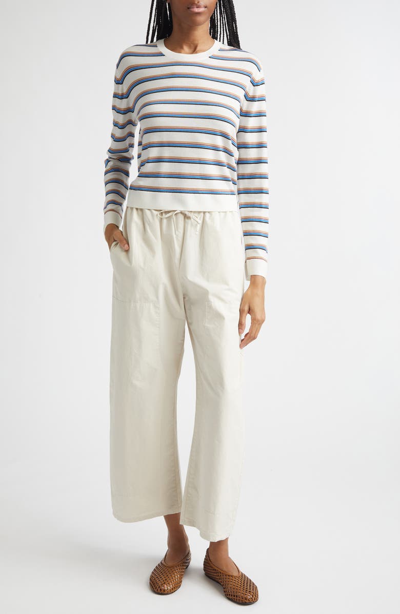 LESET James Stripe Merino Wool Crewneck Sweater, Alternate, color, Parch/Choco/Blue Stripe