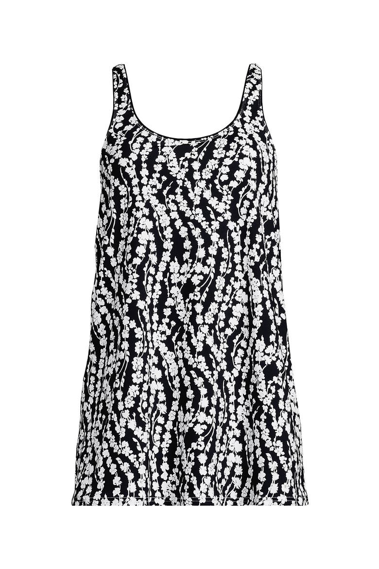 D-Cup Scoop Neck Swim Dress Swimsuit, Alternate, color, Black/White Vine Floral