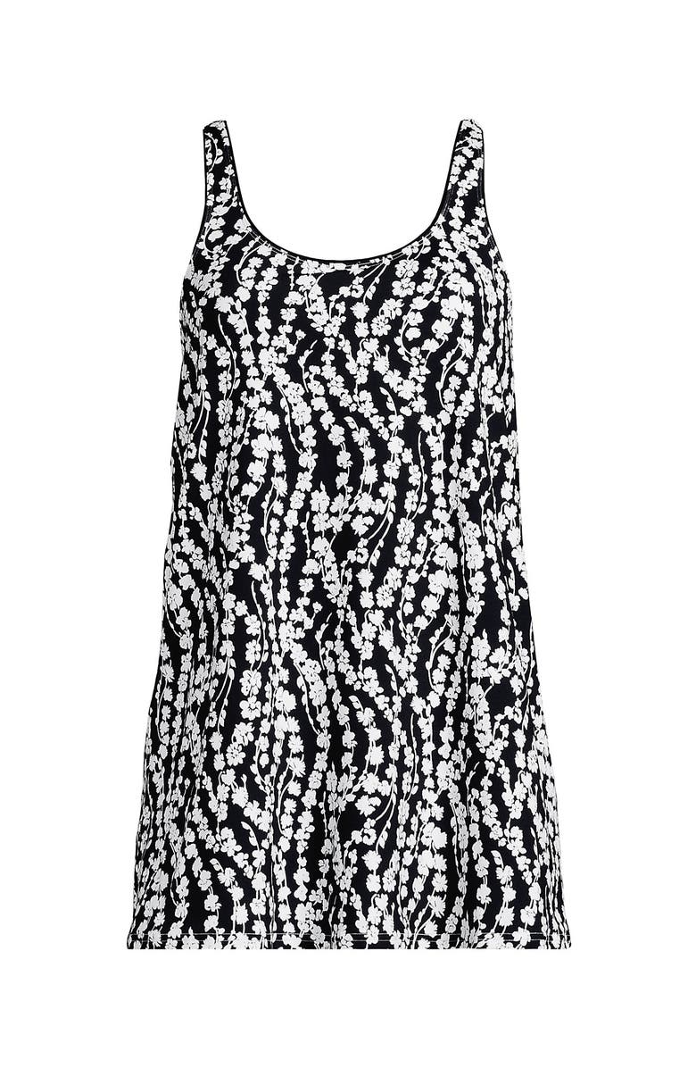 Lands' End D-Cup Scoop Neck Mini Swim Dress Swimsuit, Alternate, color, Black/White Vine Floral