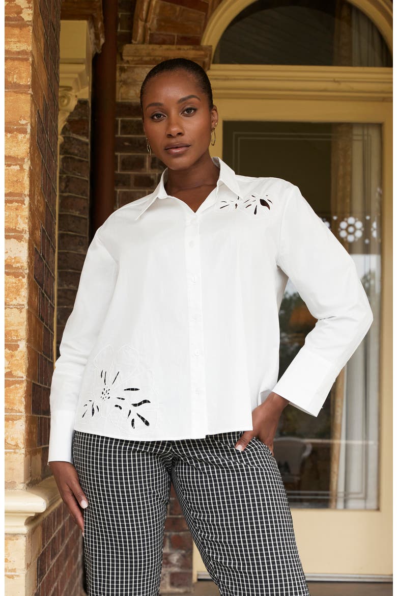 Kalani Eyelet Cotton Shirt, Alternate, color, DOVE