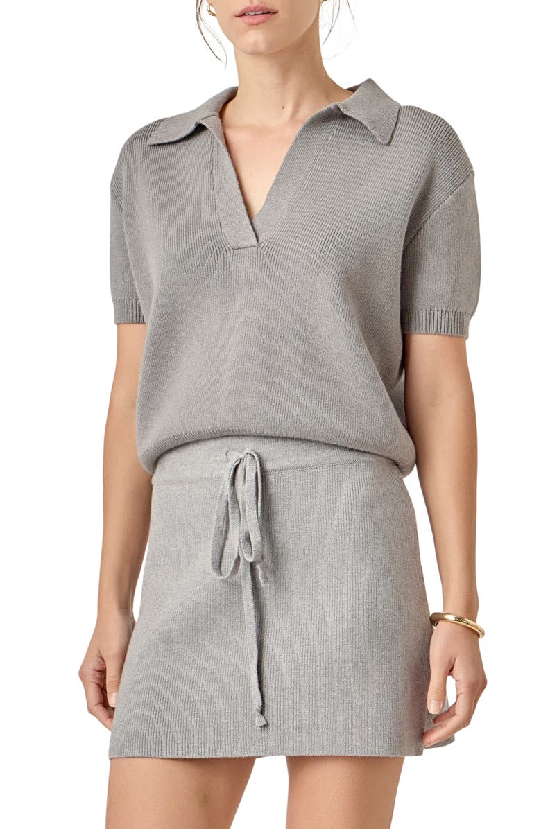 English Factory Johnny Collar Knit Top, Alternate, color, Heather Grey