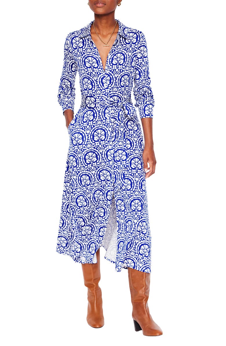knee length dresses for ladies Marcia Jersey Shirt Dress-Cognac and Ivory Stripe