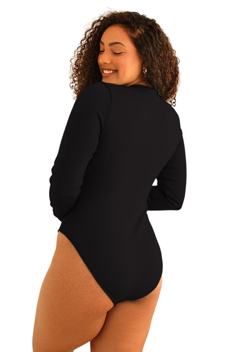 Dippin Daisys Shoal Front Zipper Long Sleeve One Piece, Alternate, color, Black