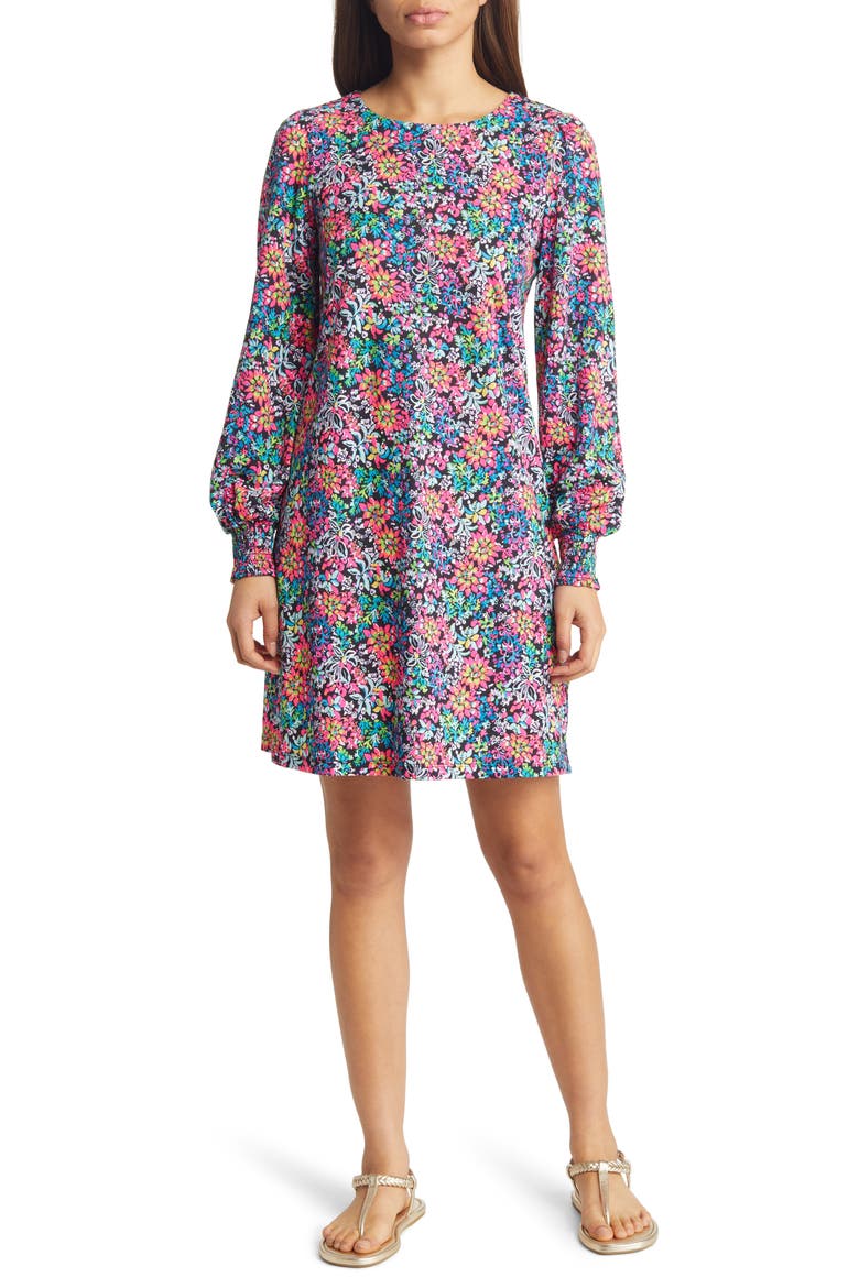 cotton knit shift dress Lilly Pulitzer® Diann Floral Print Long Sleeve (Women) DressLength: mid_length