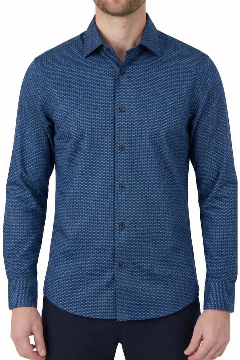 Geo Print Long Sleeve Woven Spot Shirt, Main, color, NAVY