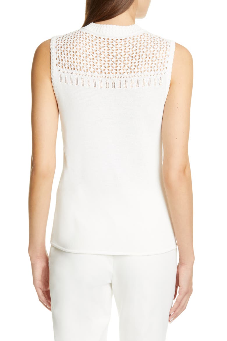 Mock Neck Pointelle Sleeveless Sweater, Alternate, color, WHITE