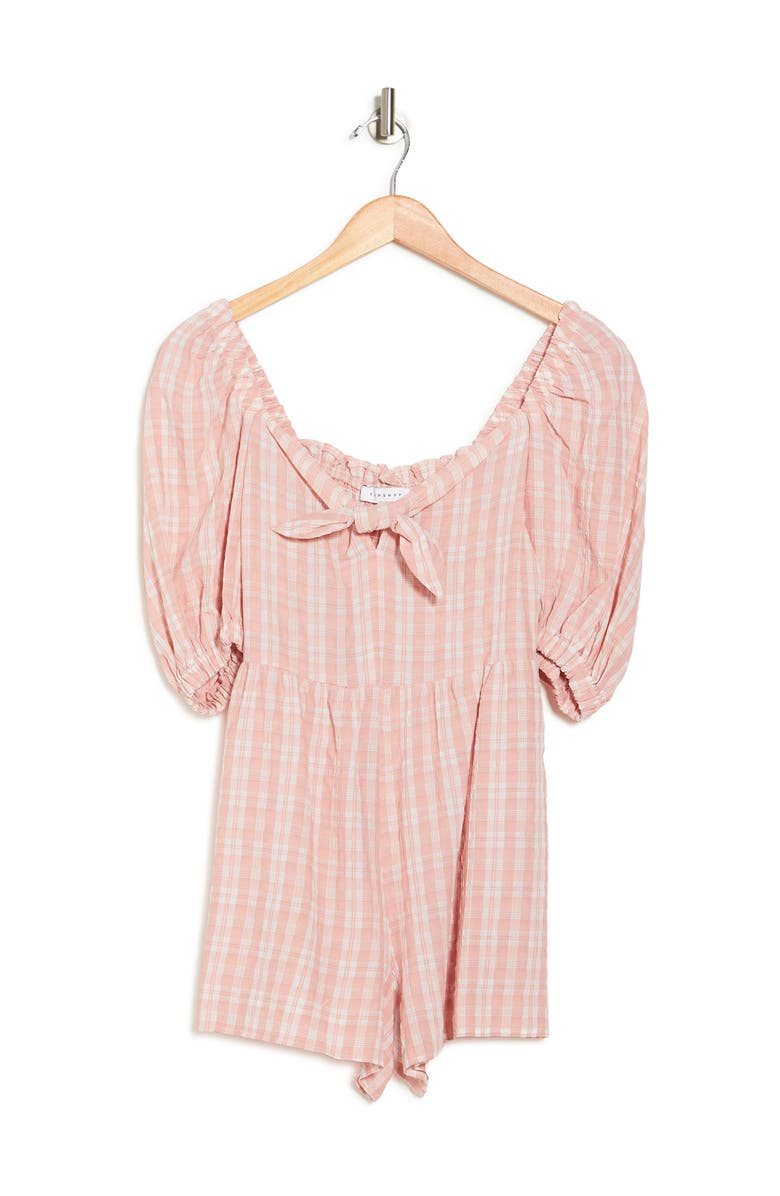Topshop Check Tie Front Peasant Top, Alternate, color, 