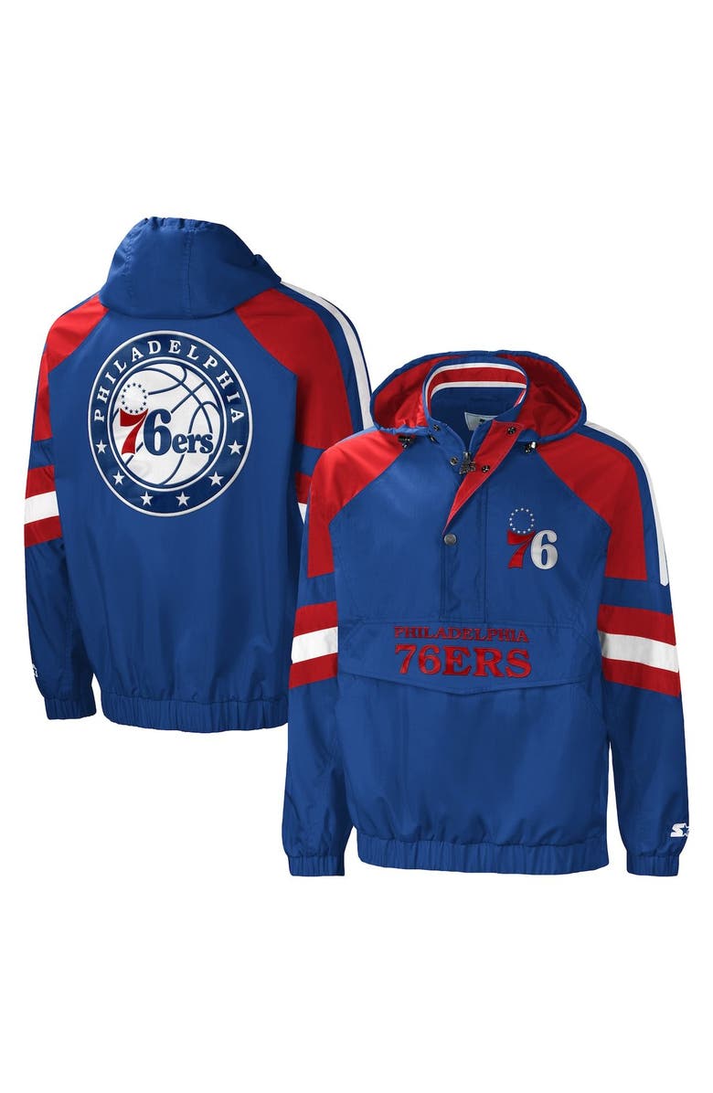 STARTER Men's Starter Royal/Red Philadelphia 76ers The Pro II Half-Zip Jacket, Main, color, 