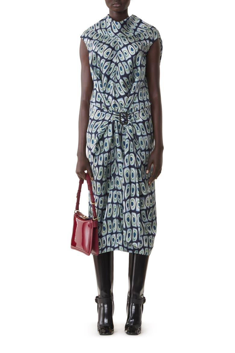 Printed Cape Dress In Silk, Main, color, Haze/Sage