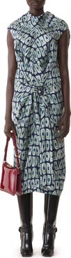 Lanvin Printed Cape Dress In Silk