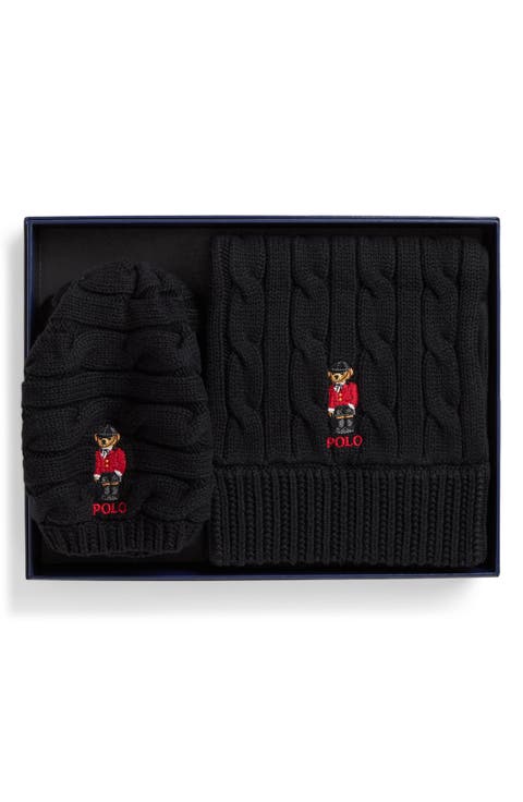 Kids' Polo Bear Cotton Hat & Scarf Set
