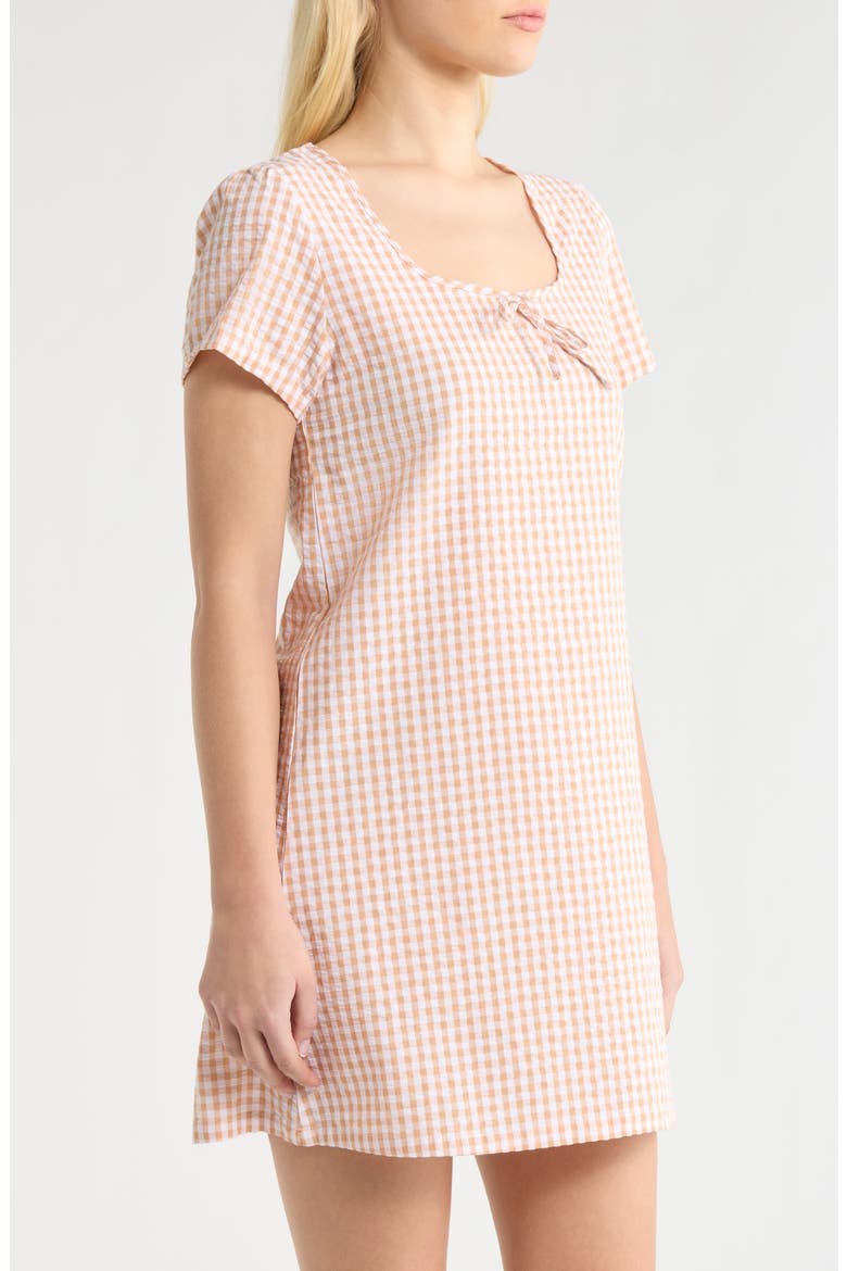 Gingham Seersucker Nightgown, Alternate, color, TAN COMBO