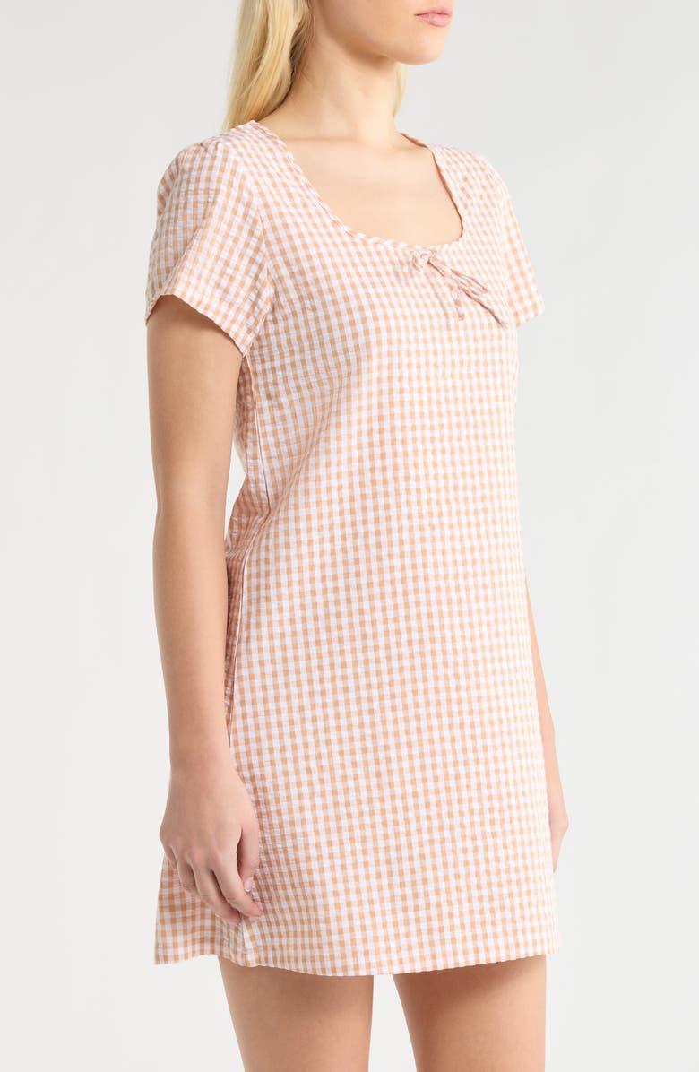 French Connection Gingham Seersucker Nightgown, Alternate, color, Tan Combo