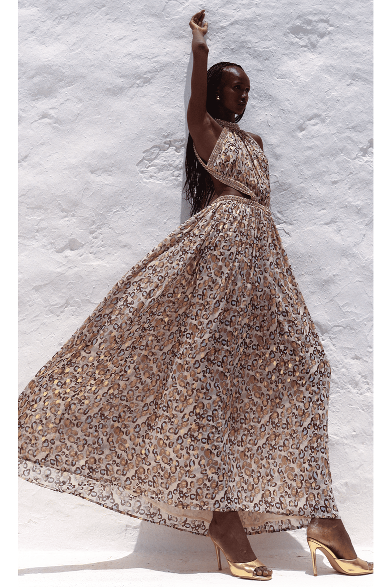 Quinnlyn Chiffon Halter Maxi Dress, Alternate, color, Beige