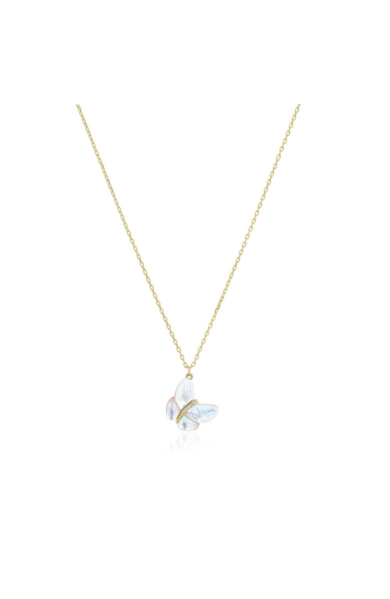 The Lovery Fine Jewelry Asymmetrical Mother of Pearl Butterfly Necklace, Main, color, Mother Of Pearl