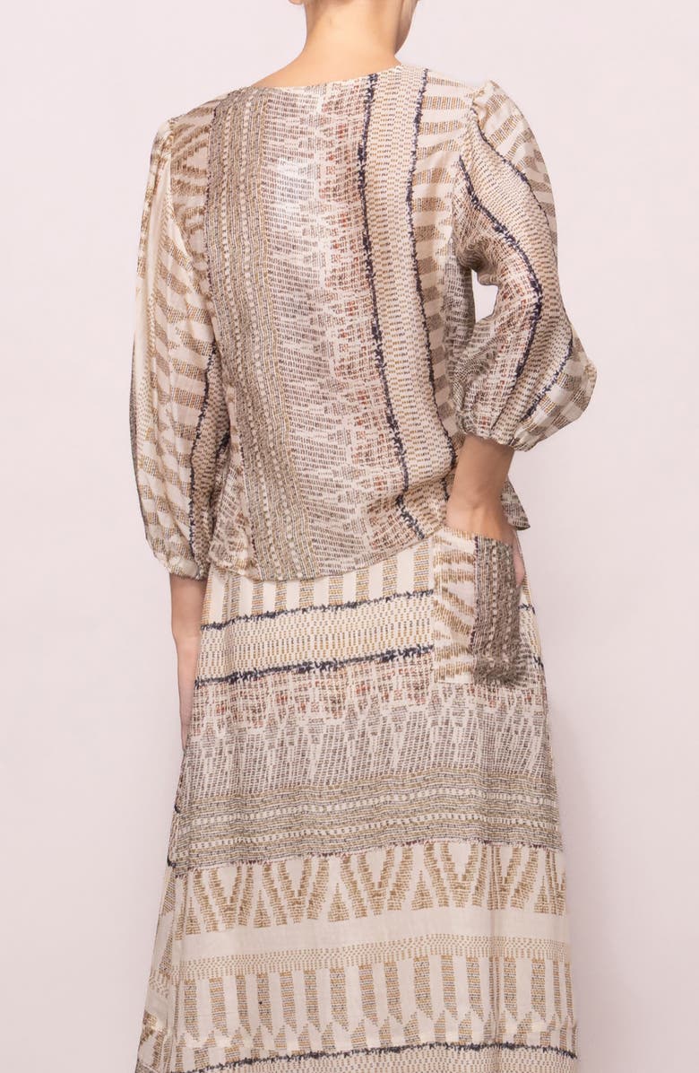 MELLODAY Puff Sleeve Button-Up Shirt, Alternate, color, Blush Multi