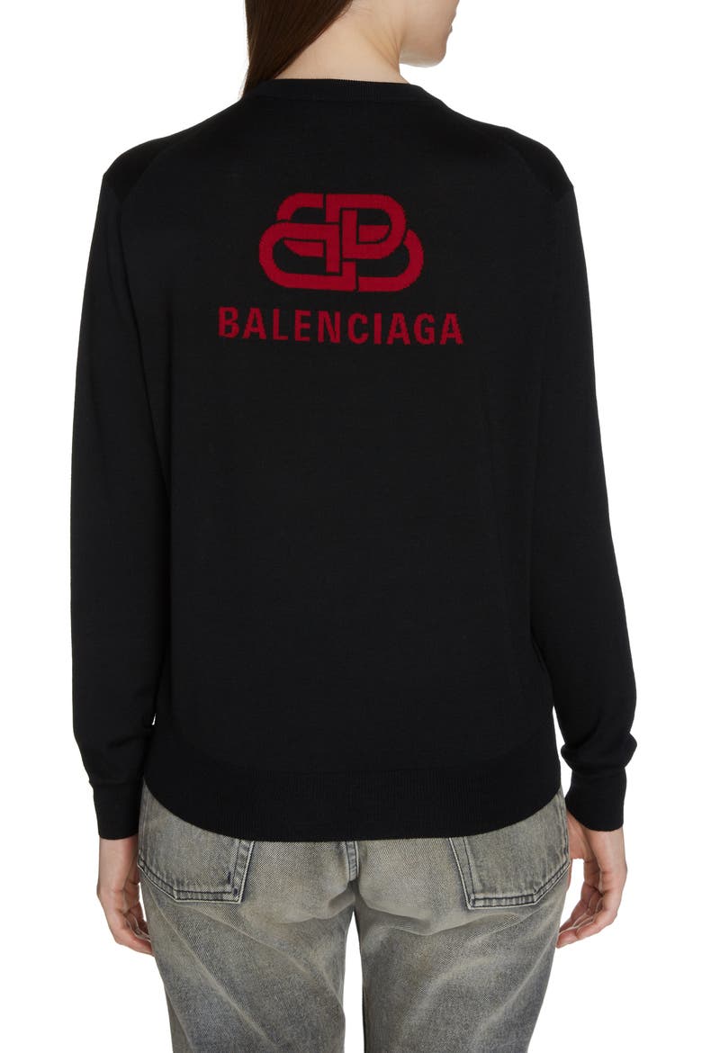 Interlocking BB Logo Wool Sweater, Alternate, color, BLACK/ RED