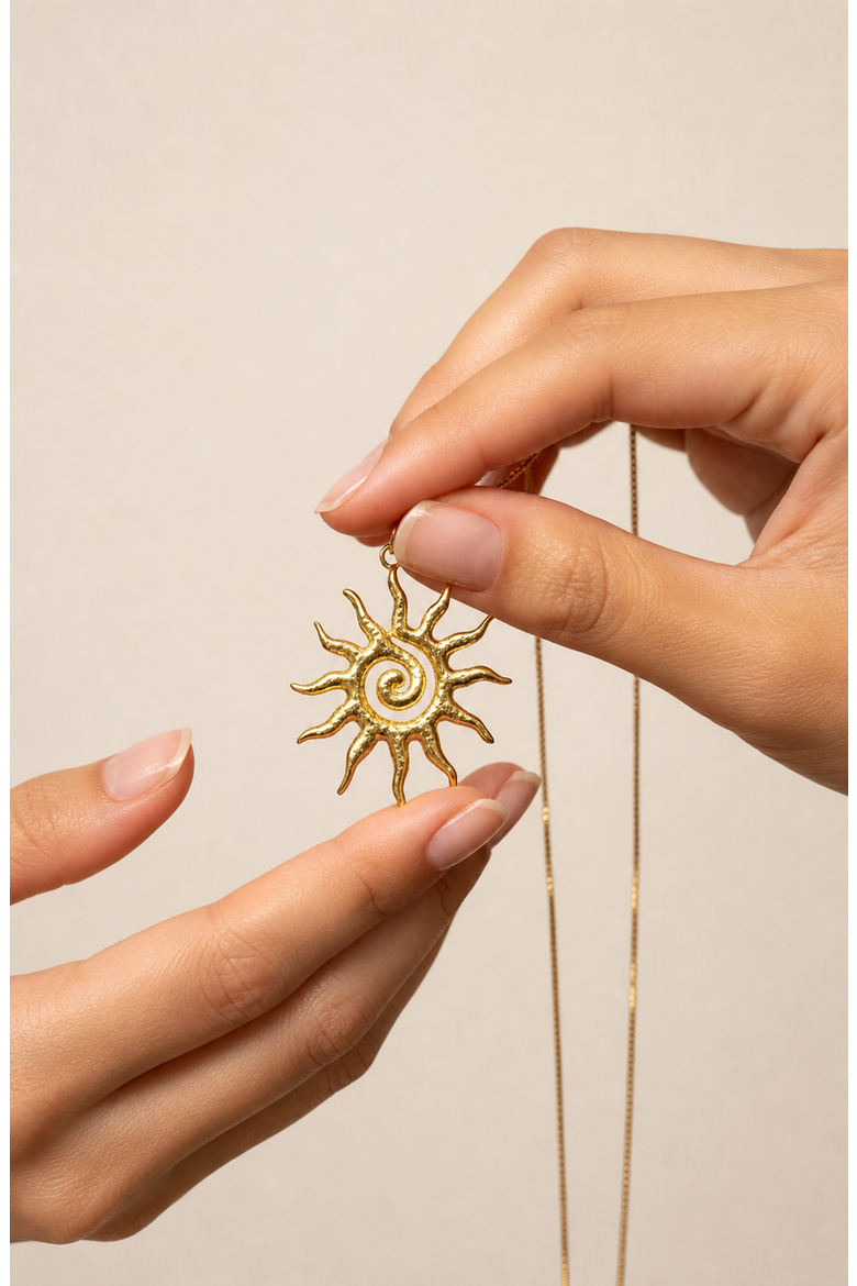 Vortex Sun Pendant Necklace, Alternate, color, Gold